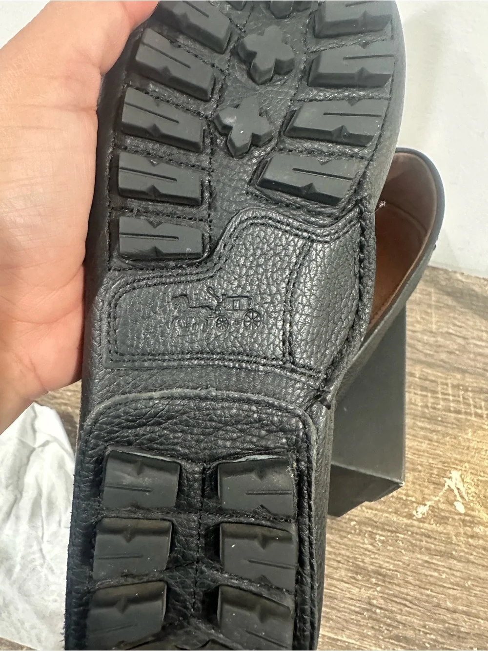Coach Black Leather Men's Loafers with Gold Bit